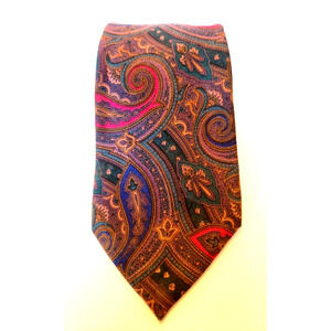 GIACOMO ITALIA Mens Italian Silk Paisley Tie Made In USA Jewel tone 3 1/2" wide